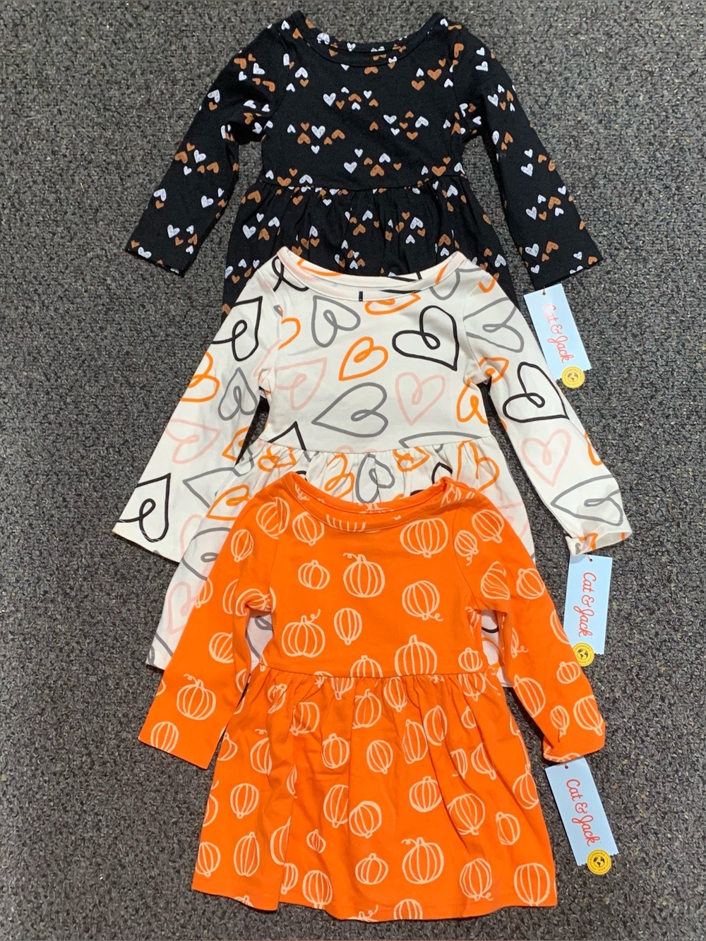 Bundle of 3 new size 18 month fall pumpkin and heart dresses with diaper covers